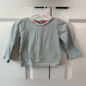 Baby Boden Blue and White Striped long Sleeve Shirt w/Scalloped Collar (6-12 Mo)